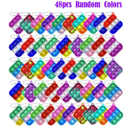 12/24/48Pcs Mini Pop Push Fidget Toys Set Keychain Fidget Toy Anti-Anxiety Stress Relief Hand Toy Pack for Kids Adults Gifts.