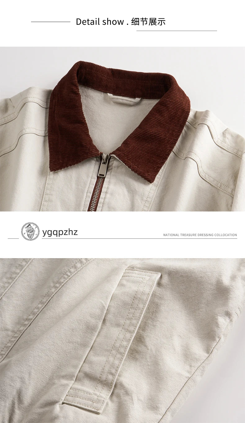 Men Spring Autumn Washed Cotton Loose Casual American Retro Cargo Jacket Man Streetwear Cityboy Coat Outerwear Varsity Jacket