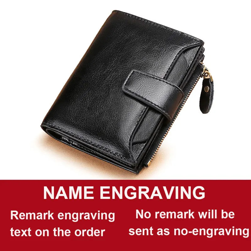 2024 New Short Women Wallets Genuine Leather Zipper Coin Pocket Women Purse Name Engraved Quality Card Holder Kpop Female Wallet