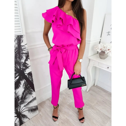 Summer Sexy Strapless Sleeveless Women's Party Jumpsuit Fashion Peplum Slim Fit Lace Up Elegant Female Office Jumpsuit Bottoms.