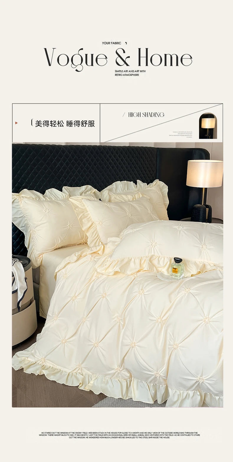 2025 new solid color princess wind-washed cotton skin-friendly cotton twist lace craftsmanship beautiful series four-piece set.