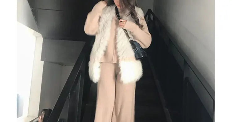 Loribindwood Gestrickte Pullover Breite Bein Hosen Anzug für Frauen Herbst/winter 2022, Neue Koreanische Lose Mode Zwei-stück Set