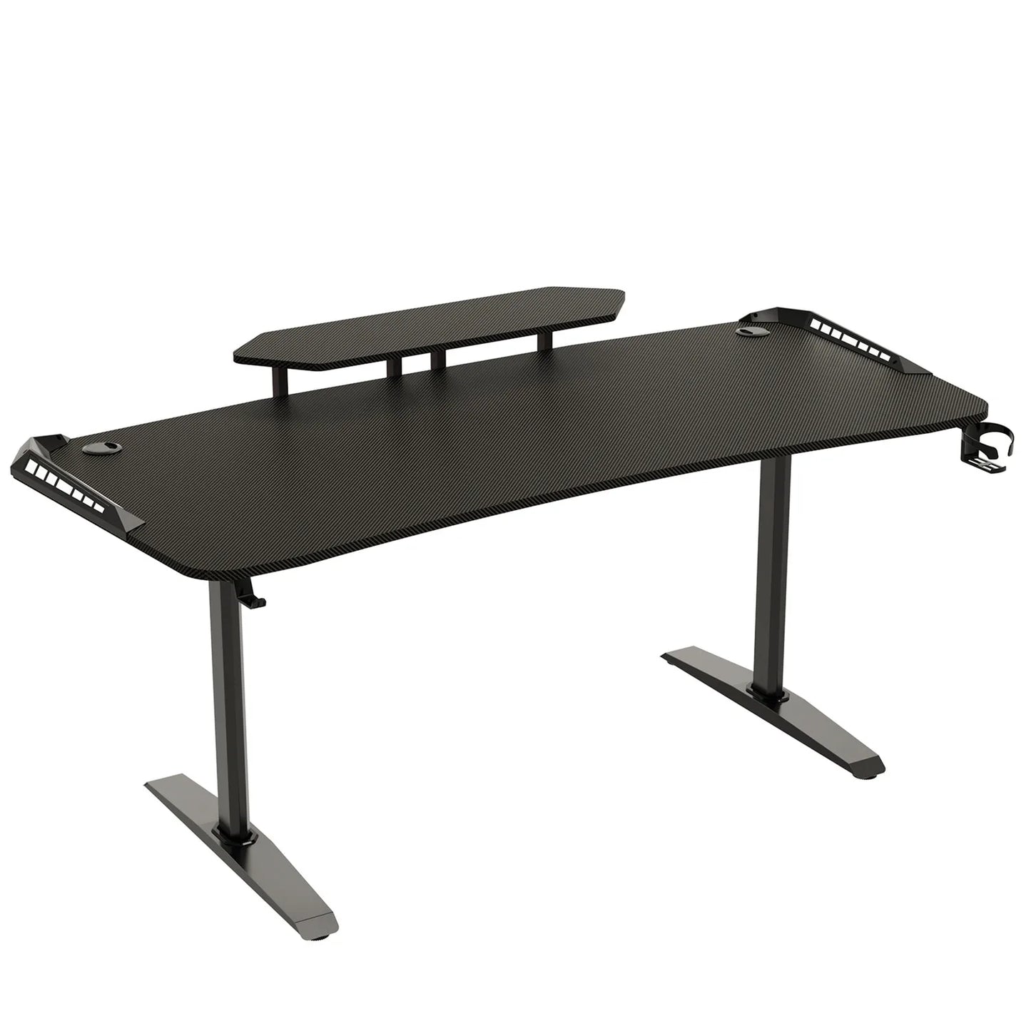 Jumbo-Gaming-Schreibtisch mit Monitor regal, großer PC-Computer tisch mit LED-Beleuchtung, Spieltisch-Gamer-Schreibtisch für Schlafzimmer, Home-Office