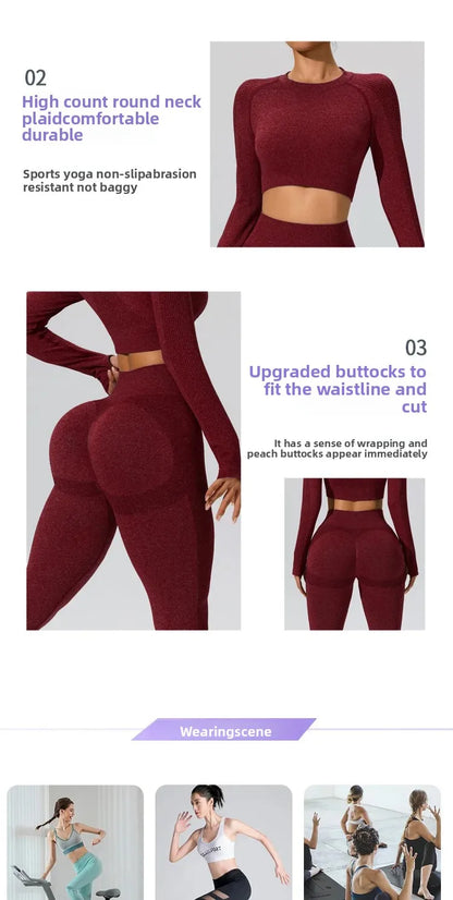 Autumn Winter Yoga Fitness Sportswear Long Sleeve Women's Top And Bottoms Quick Dry Set Finger Snap Gymnastics Outfit.