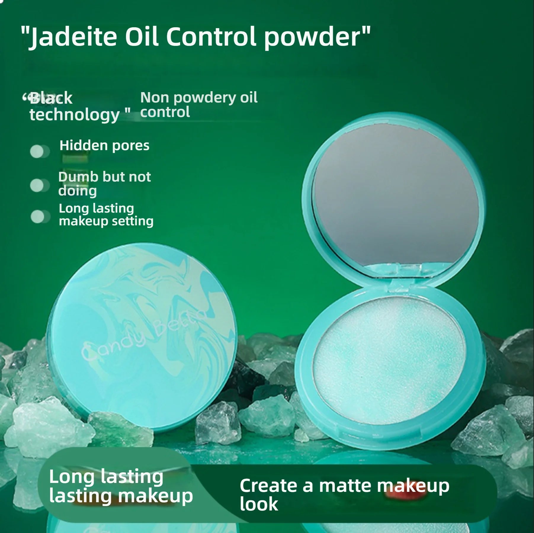 CandyBella Emerald Green Pressed Powder - Oil Control Finisher & Bronzer, Lightweight Invisible, Buildable Natural Contour, New!.