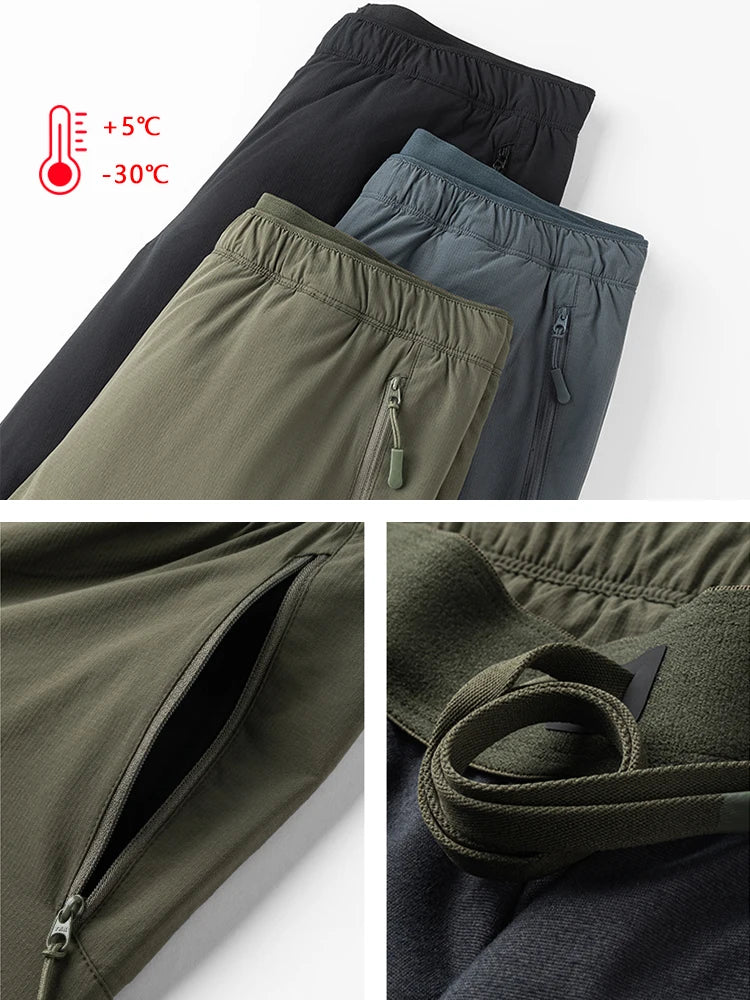 Men's Winter Padded Pants with 3 Zip Pockets 90% White Duck Down Windproof Warm Pants Snow Cold Thermal Down Trousers.
