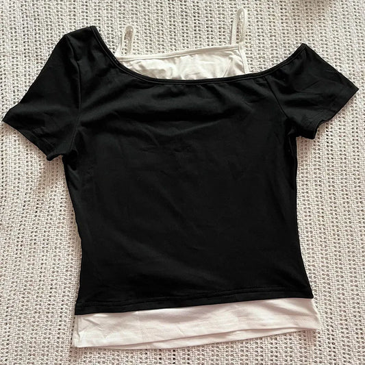 Women's 90s Vintage Punk T-Shirt Summer Streetwear Sexy Short Sleeve Gothic Slim Crop Top Hotgirl Casual Femme Tee Harajuku Y2k.