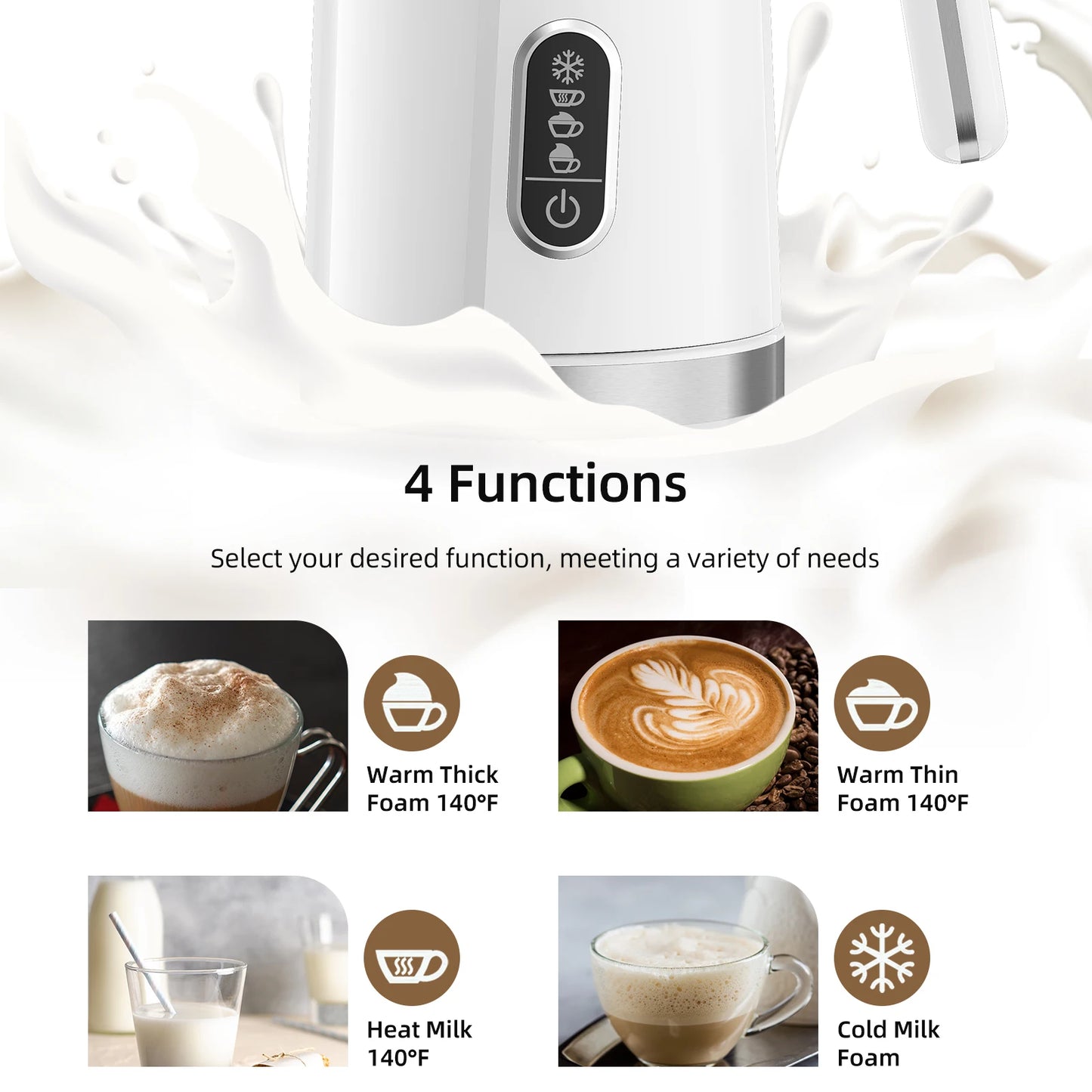 BioloMix,4 in 1 Automatic Hot and Cold Milk Frother Warmer for Latte, Foam Maker, Hot Chocolates, Cappuccino.