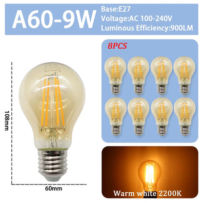 8PCS Led-lampe E27 B22 E14 220V GU10 Spot Licht 9W LED Glühlampe Retro Edison Vintage lampe AC 220V 110V Glas Lampen für Zuhause