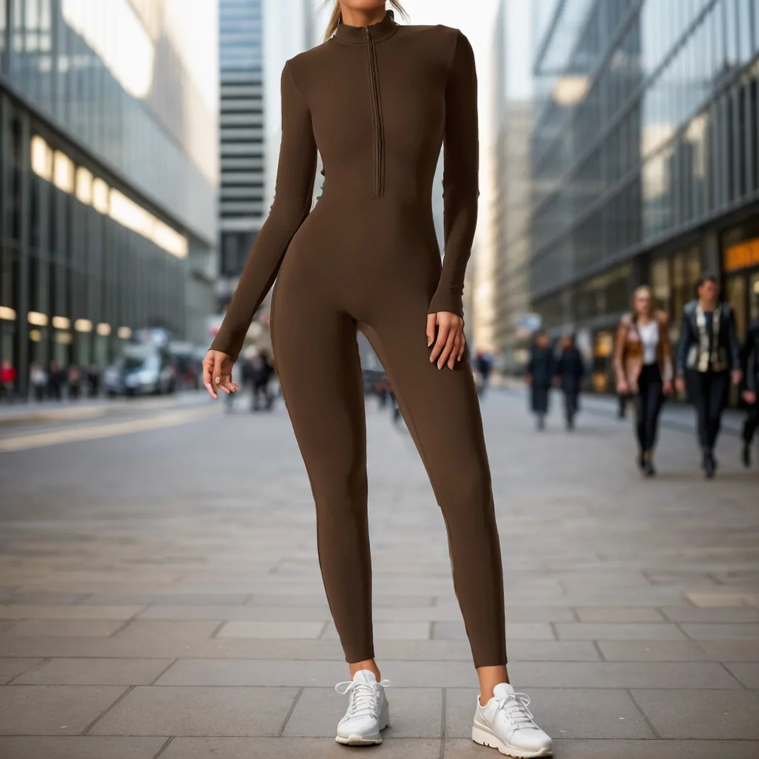 European And American Cross-Border Autumn Winter Zipper-Up Long Sleeve Yoga Onesie Women's Sports Fitness Seamless Bodysuit.
