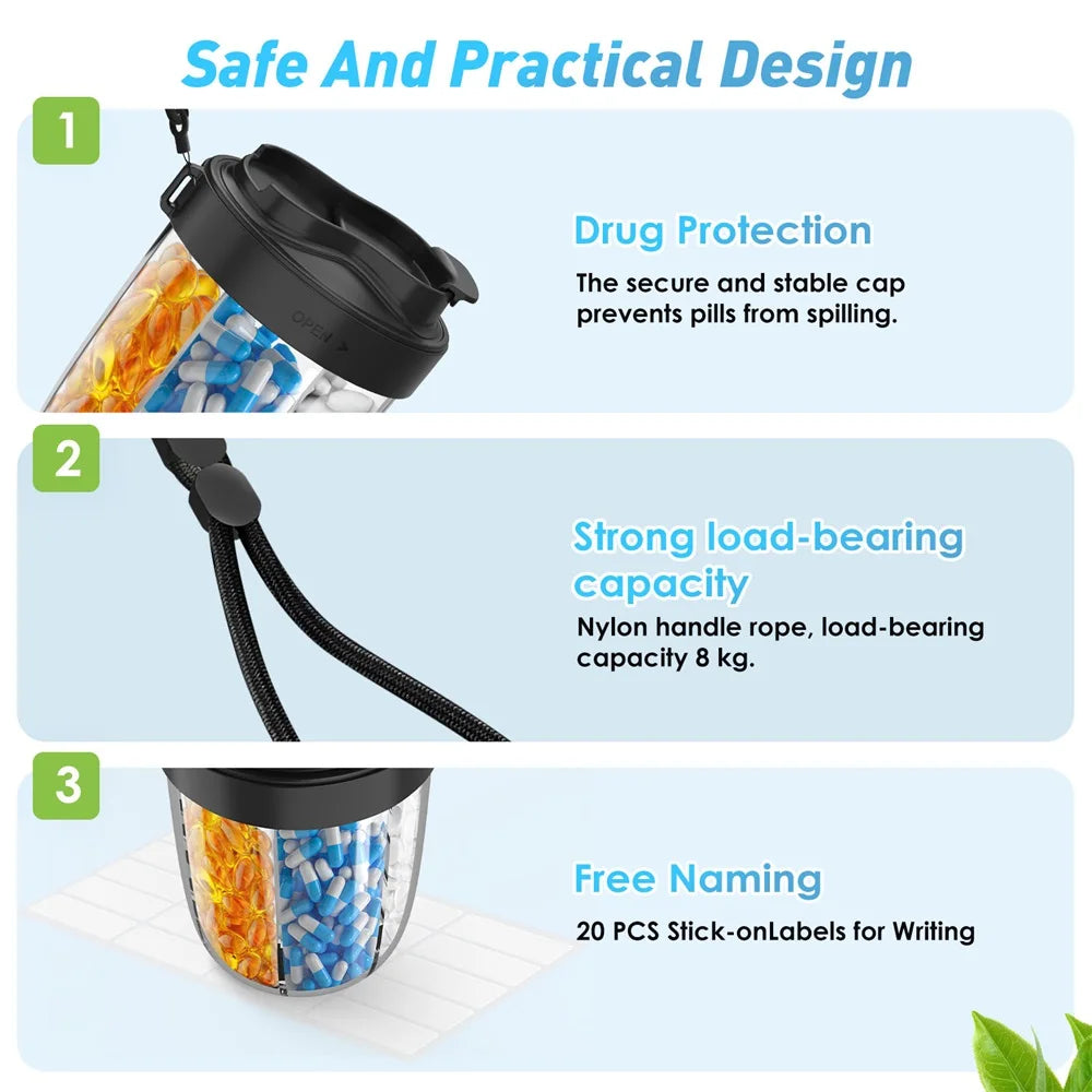 7 Grids Large Capacity Cup Storage Box Vitamin Medicine Fish Oil Portable Travel Medicine Dispenser Sealed Pill Storage Box.