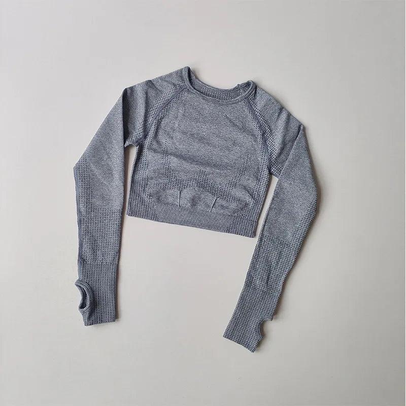 Women's Shirt Seamless Crop Top Fitness Shirts Long Sleeve Sports Top Woman Yoga Tops Activewear With Thumb Hole Sportswear.