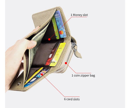 Genuine Leather Women Wallet Small Zipper Coin Wallet Female Short Cow Leather Women Purse RFID Card Money Bag Gift for Women.