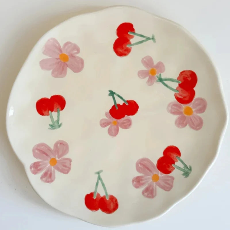 Flower Pattern Ceramic Cup Korean Style Saucer Set Hand Pinched Irregular Coffee Milk Cup Afternoon Tea Tableware Gifts for Home.