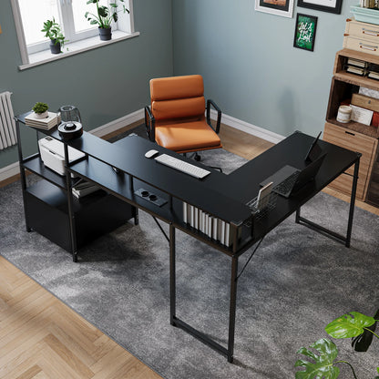 Devoko Eckschreibtisch 168×120cm, L-Schreibtisch mit Stauraum, Eckschreibtisch Schublade mit Steckdose und USB-Ladeport