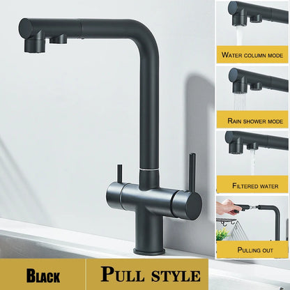 Pulling Filter Kitchen Faucet Hot & Cold Water Mixer Dual Mode Filtration Purification Kitchen Sinks 360 Rotation
