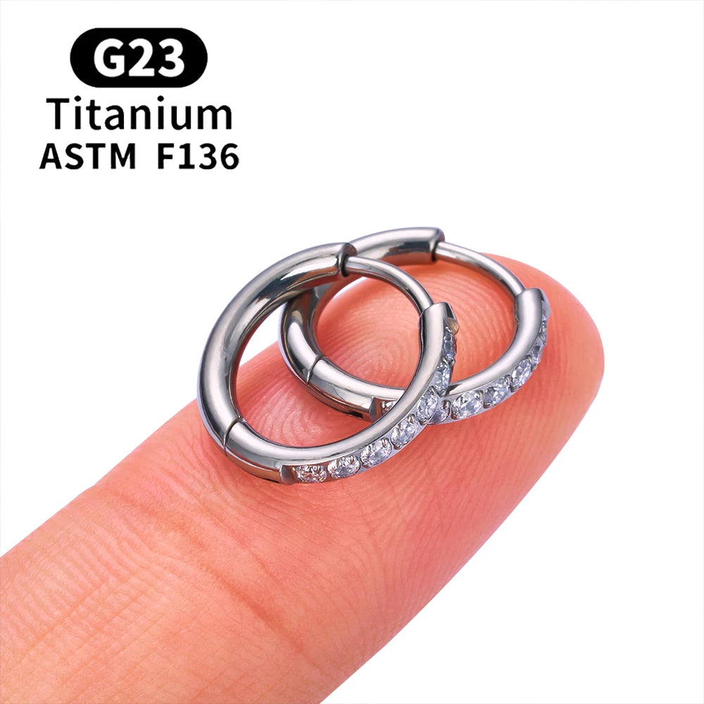 2/20PCS G23 Titanium Earring Hoop CZ Hinged Segment Round Nose Ring for Women Ear Tragus Cartilage Helix Daith Piercing Jewelry.
