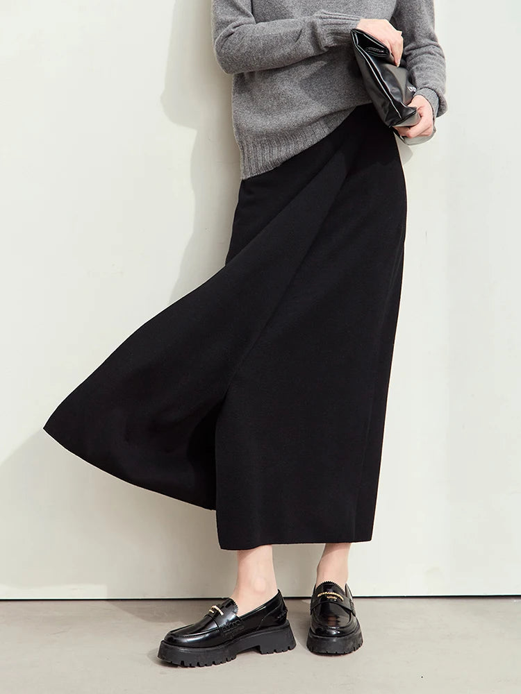 AMII Minimalist Elegant Basics Knitted Skirts for Women 2024 Winter New Elastic Waist Straight Lady Commuter Long Skirt 12443250.