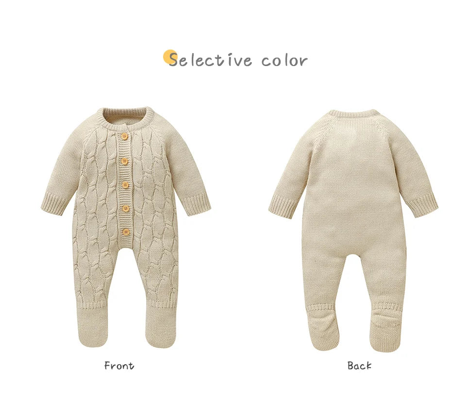 Winter Baby Jungen Strampler Kleidung Beige Rundhals Volle Hülse Gestrickte Neugeborenen Pullover Overalls Einteilige Kleinkind Outfits.