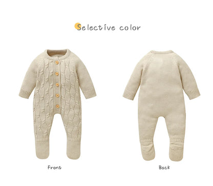 Winter Baby Jungen Strampler Kleidung Beige Rundhals Volle Hülse Gestrickte Neugeborenen Pullover Overalls Einteilige Kleinkind Outfits.