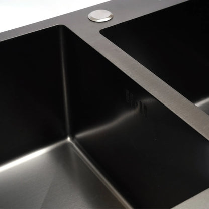 Black King Edelstahl Doppelschüssel Küchenspüle Inset Korb Abtropffläche Seifenspender