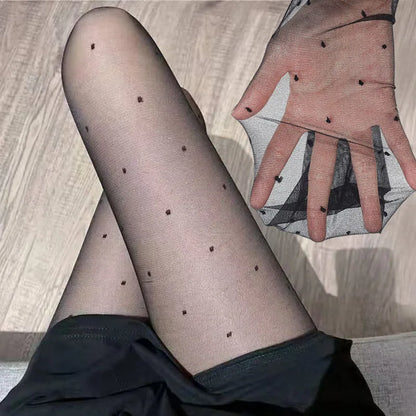 Sexy Dot Printed Women's Tights Black High Waist Elastic Pantyhose Ultra-Thin Translucent Soft Leggings Anti-hook Silk Socks.