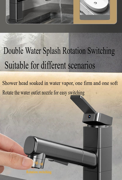 Pull Out Bathroom Faucet Hot and Cold Water Mixer Basin Sink Three Mode Water Outlet Faucet Washbasin Tap