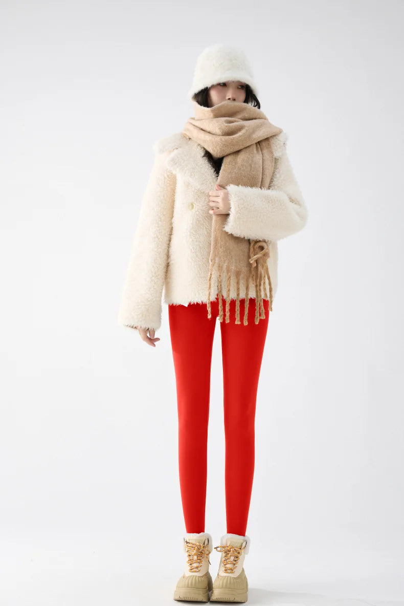 BIVIGAOS New Autumn Winter Cashmere Velvet Shark Leggings Women Red No-trace Thickened High Waist Butt Lifting Warm Leggings.