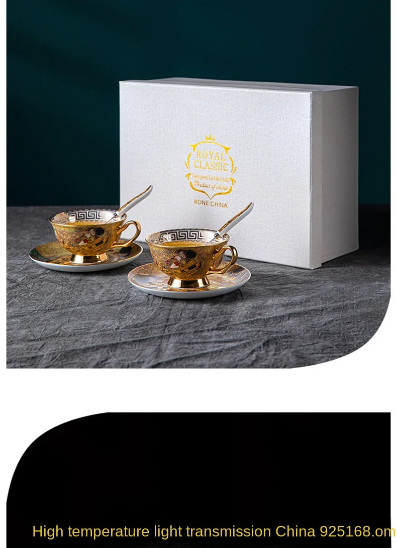 European Coffee Set Bone China Coffee Cup And Saucer Set Retro Luxury Porcelain Cup For Birthday Gift Couple Set With Gift Box.