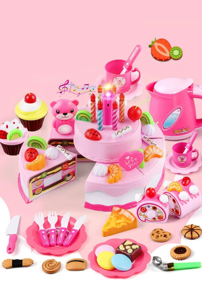 Kitchen Coffee Pretend Play Tea Set Children Toy Food Cake Model Girl Simulation Utensils Cut Kids Play House Birthday Cake Toys.