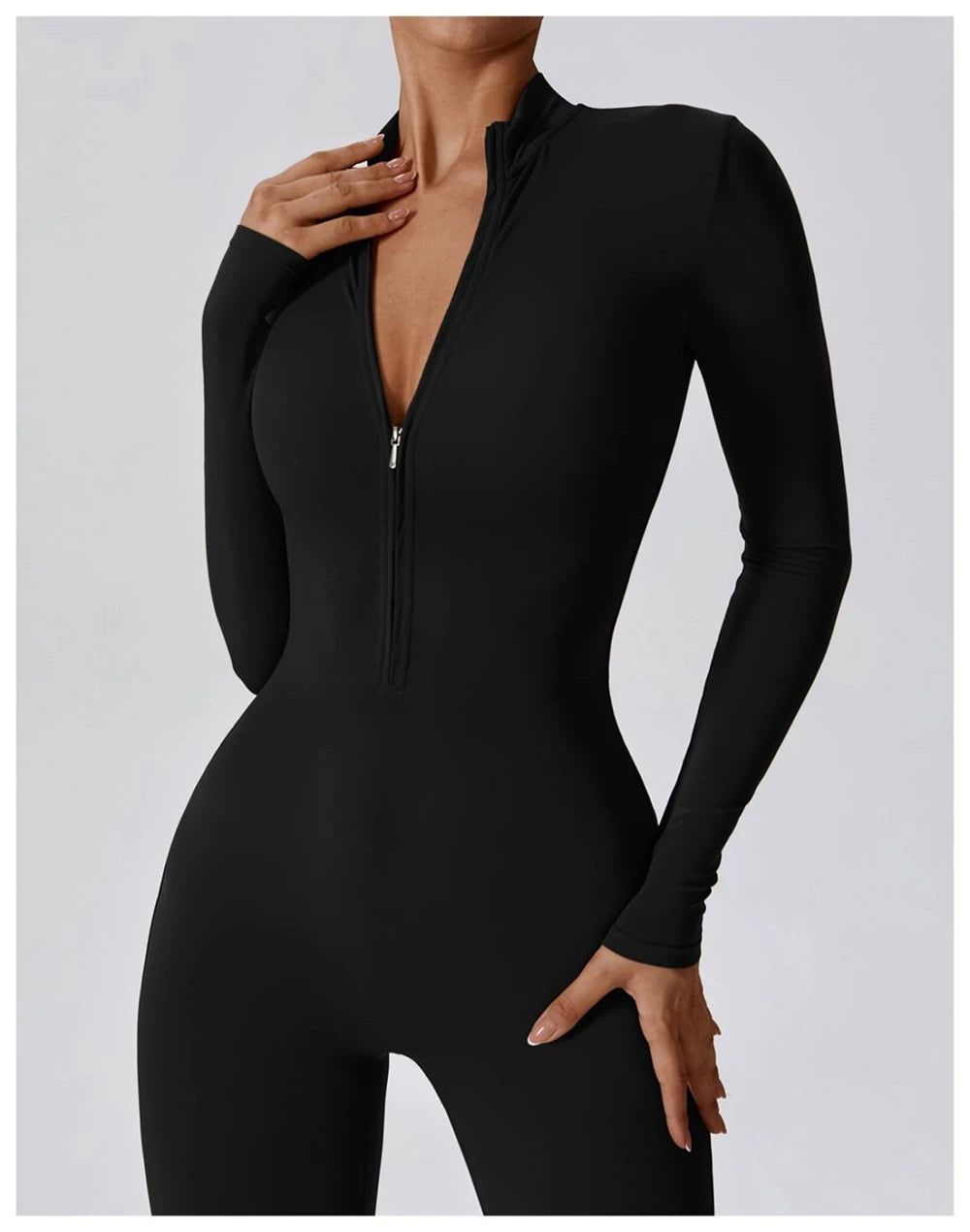 Womens Jumpsuits Long Sleeve Yoga Slim Fit Stretch One Piece Romper Sexy Fitness Female Basic Sportwears Tight Zipper Ladies.