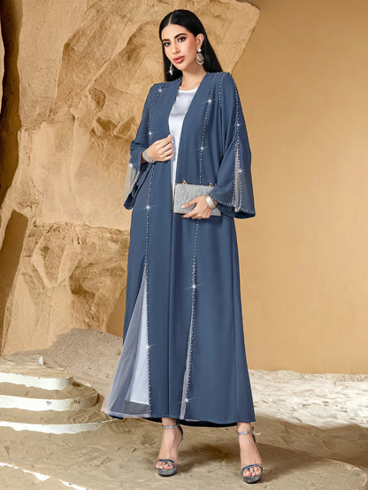 Eid Diamonds Abayas for Women 2025 Fashion Muslim Dress Dubai Open Abaya Kebaya Kimono Jalabiya Caftan Marocain Femme Robe Gown.