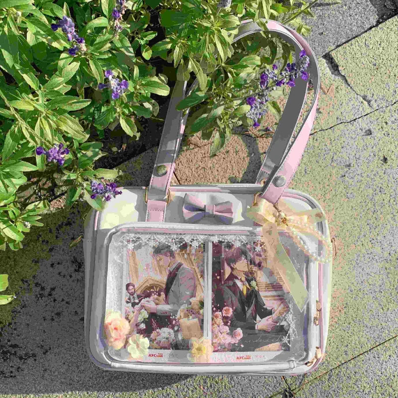 Y2K Cute Bow Ita Bag Girl Transparent Messenger Bag Women Fashion Shoulder Crossbody Bag Ladys DIY Badge Tote Bag Lolita Handbag.