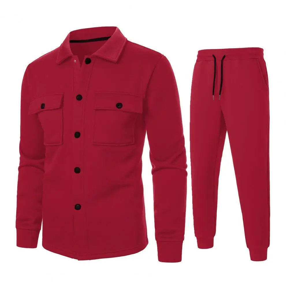 Men Two-piece Suit Set Winter Thick Warm Casual Suit Outfit Long Sleeve Coat Long Trousers Set Fashion Men's Activewear Outwear.