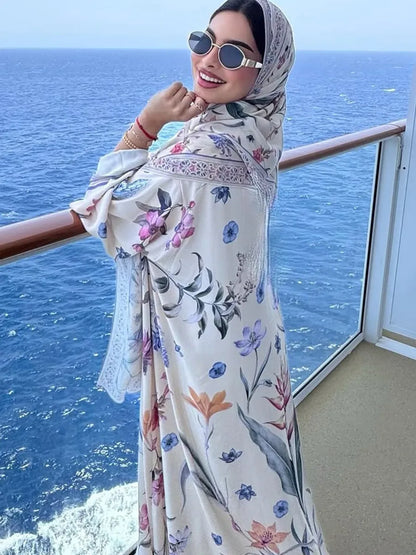 Muslim Women Dubai Abaya Luxury Floral Print Kimono Cardigan Hijab Long Dress Kaftan Ramadan Robe Femme Islam Clothing Kebaya.