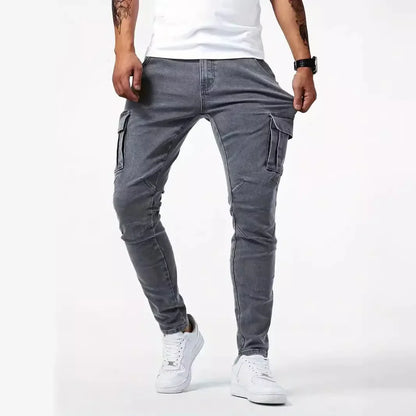 Neue Jeans Herren Seitentasche Skinny Jeans Schlank Einfarbig Hohe Taille Denim Bleistift Hosen Sommer