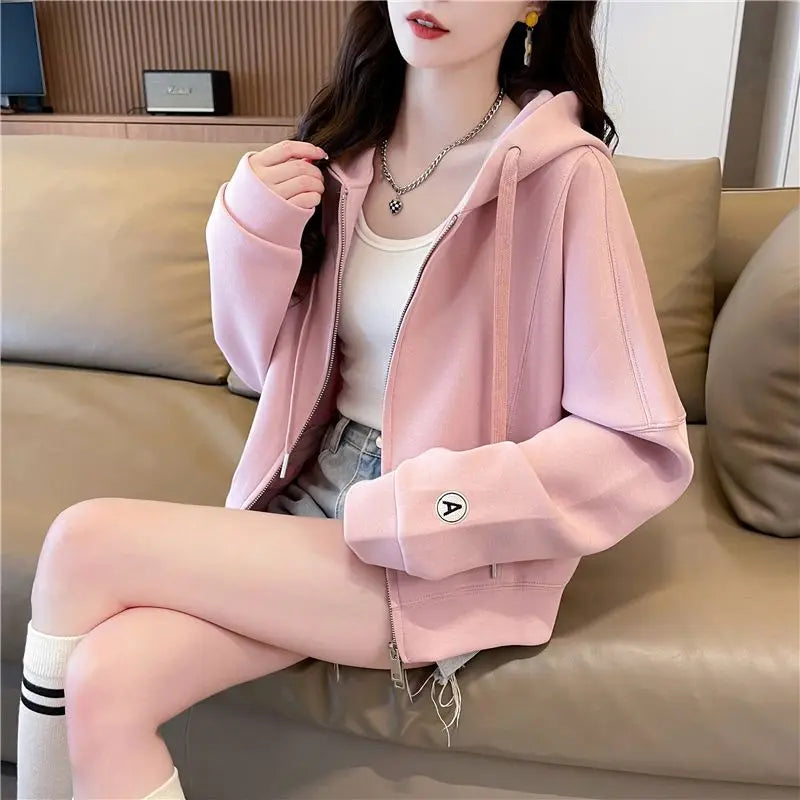Hoodies Sweatshirt for Women Cropped Full Zip Up 2025 Trend 2000s Y2k Style Dropshiping Matching with Zipper Woman Hooded Tops.