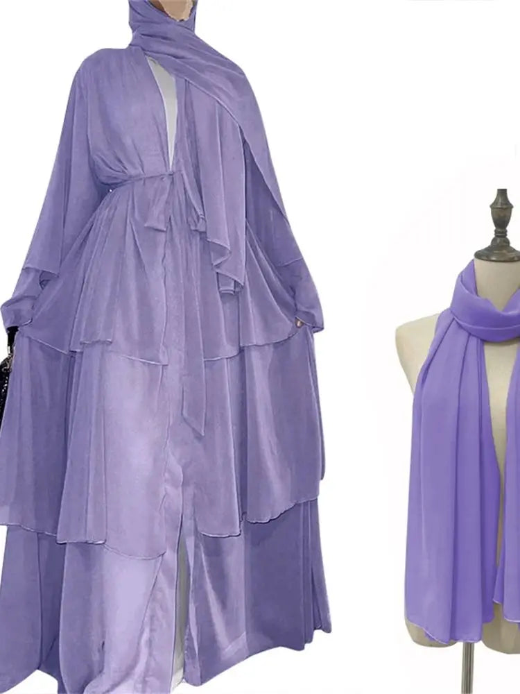 Summer Open Chiffon Khimar Kimono Abaya Dubai Luxury 2024 Muslim Sets Modest Kaftan Hijab Dresses For Women Islam Kebaya Damen