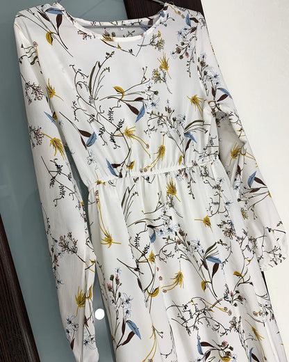 Frühling Sommer Frauen Maxi Kleider Casual Volle Hülse Floral Gedruckt Oansatz Frau Bohe Strand Party Lange Kleid Mujer Vestidos