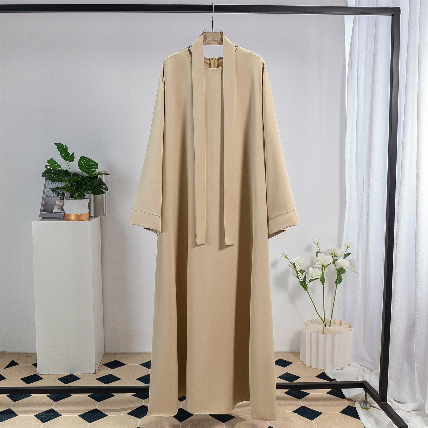 Muslim Abayas Long Maxi Prayer Dress Women Kaftans with Belt Full Sleeve Islamic Clothing Women Jilbabs Ramadan Dresses.