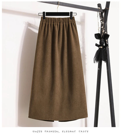 2025 Autumn Winter Plus Size Skirts Women High Waist Solid A-line Skirt Back Slit Korean Thick Elegant Fleece-lined Style Skirts.