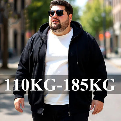 Autumn Winter Plus Size Coats 1XL-7XL Full Zip Hoodies Men Warm Heavyweight Sweatshirts Black Jackets Male Clothing 110-185KG.