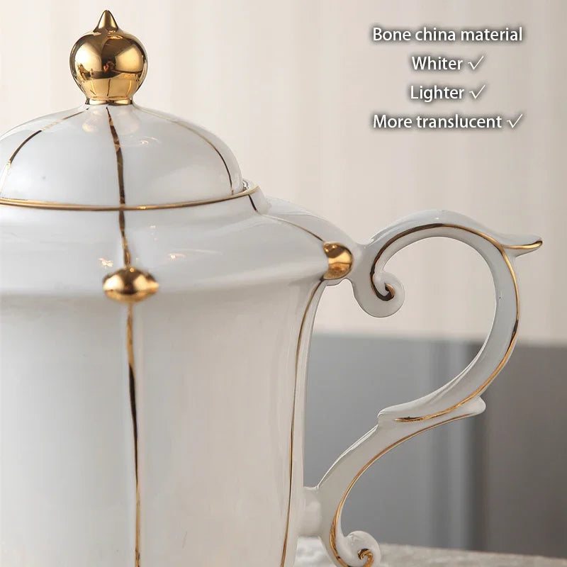 Gold Pearl Bone China Coffee Set British Porcelain Tea Luxury Ceramic Pot Creamer Sugar Bowl Teatime Teapot Cup Mug.