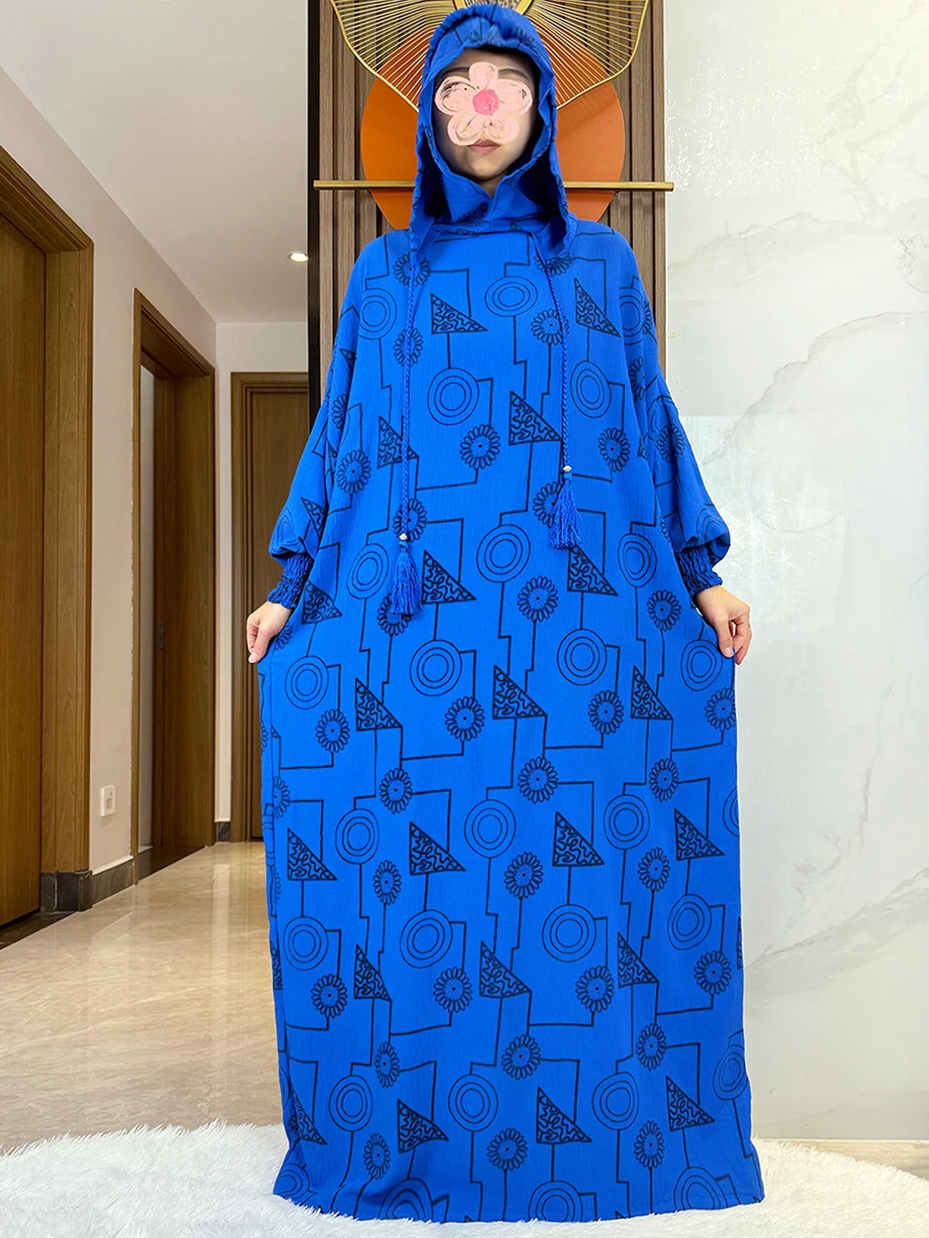 Promotion New Double Hat Women Abaya With Hooded Irregular Pattern Long Abaya Tassel Muslim Saudi Prayer Kaftan Oriental Robes