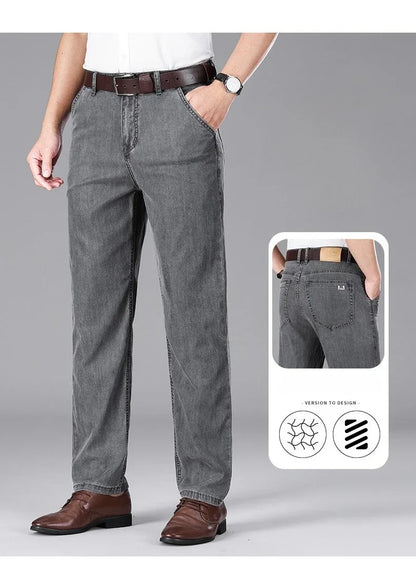 Business Lyocell Jeans Men Summer New Thin Fashion Straight Breathable Brand Pants Male Slim Comfortable  Denim Trousers.
