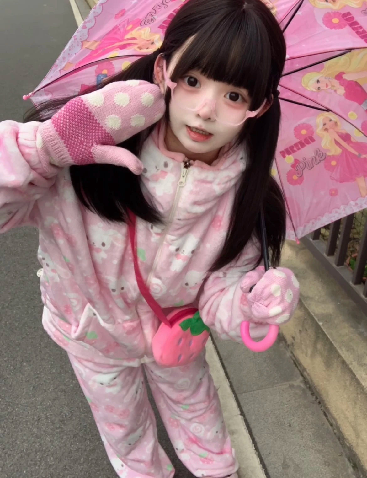 Japanese New Winter Sweet Cute Cartoon Rabbit Flannel Pajamas Set Daughter Girls Pink Thickened Loungewear Women's Sleepwear.