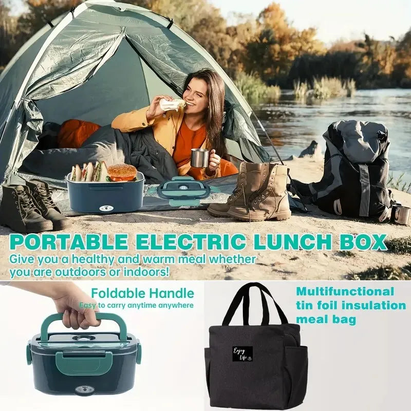 2-In-1 Electric Heating Lunch Box Car+Home 220V 1.5L 60W Portable Stainless Steel Liner Bento Lunchbox Food Container Bento Box.