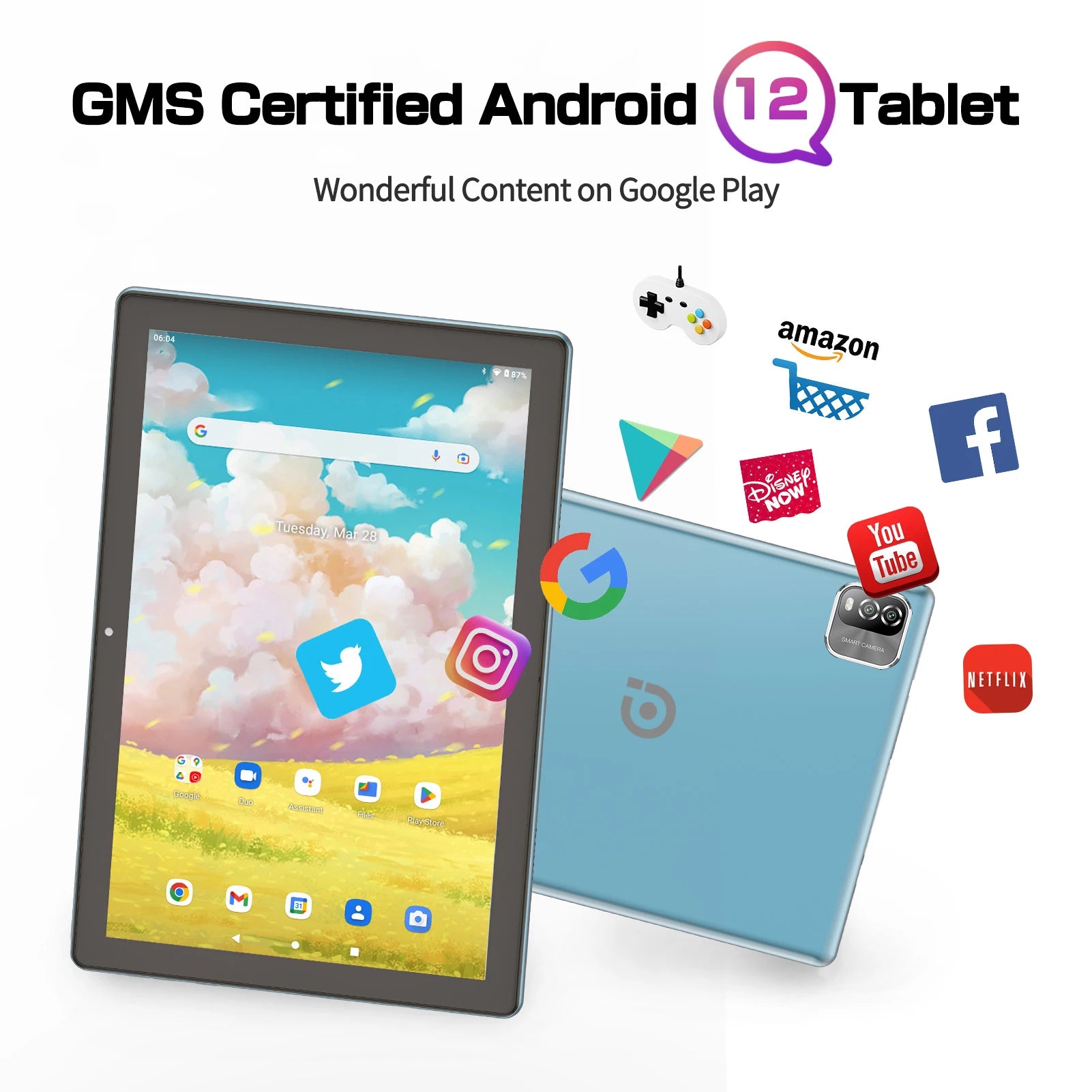 PRITOM Android Tablet 10.1 Inch 3GB RAM 64GB ROM Quad Core Processor WiFi 6 HD IPS Screen 8.0 MP Rear Camera.