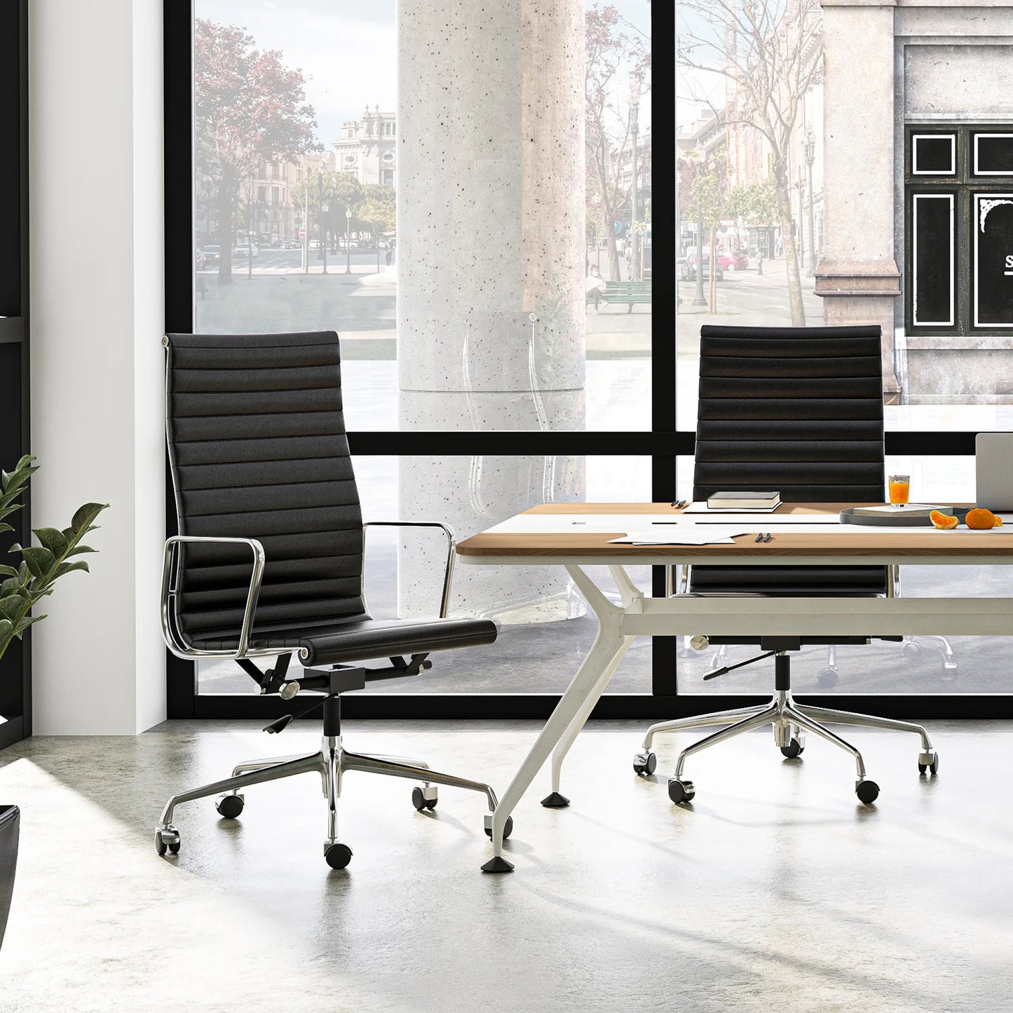 Gerippter Bürostuhl mit hoher mittlerer Rückenlehne, Drehstuhl aus echtem Leder mit Rahmen aus Aluminiumlegierung, verstellbarer ergonomischer Computerstuhl