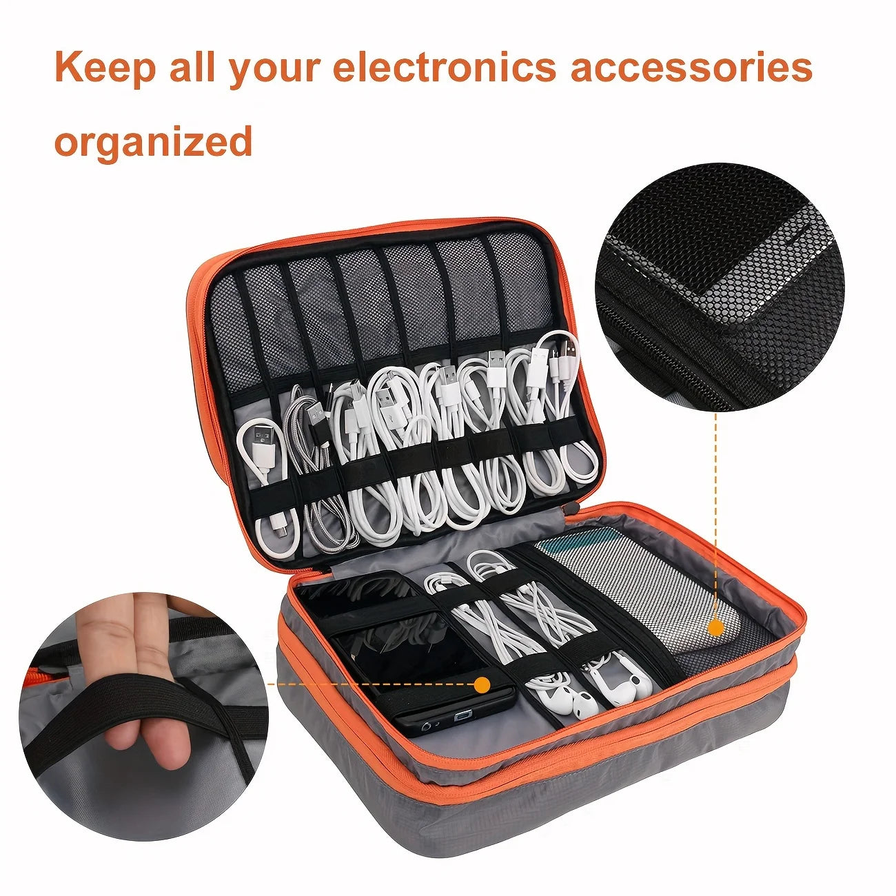 Multi Layer Cable Storage Bag, Electronic Accessories Organizer, Portable Travel Cable Organizer Case for iPad cable Charger.